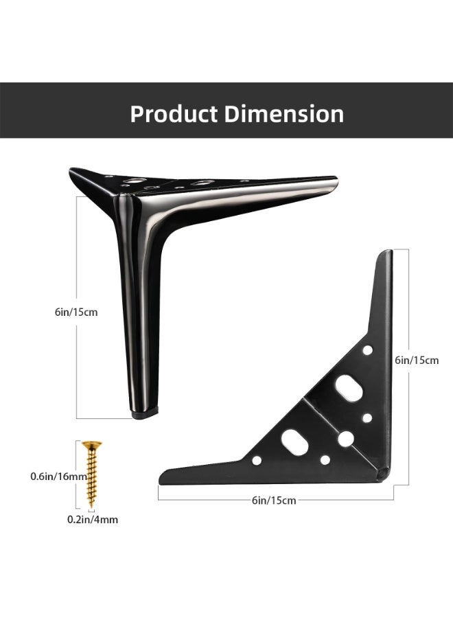 6 Inch Luxury Black Furniture Legs, Set of Four, Minimalist Design, Triangle Shape, Replacement for Sofa, Cabinet, Sofa, Ottoman, Table, Bedside Table, Dresser, Bed Leg - Image 4